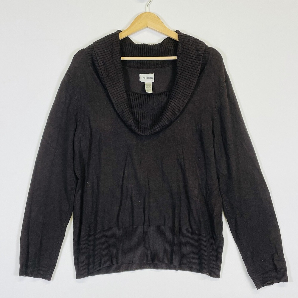 Chico's Sweater Womens 2 Large Brown Cowl Neck Pullover Cabincore Capsule Cozy